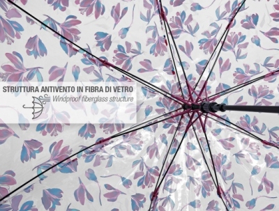 Ladies' Transparent Automatic Golf Umbrella Perletti Time 26447, Transparent / Leaves