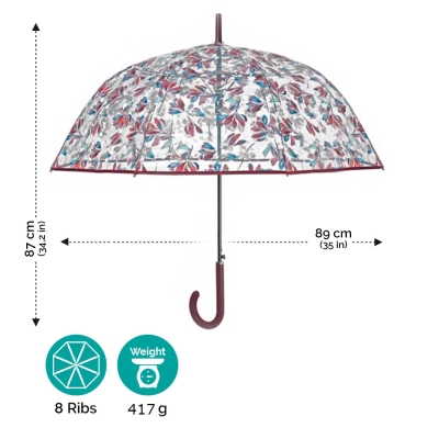 Ladies' Transparent Automatic Golf Umbrella Perletti Time 26447, Transparent / Leaves
