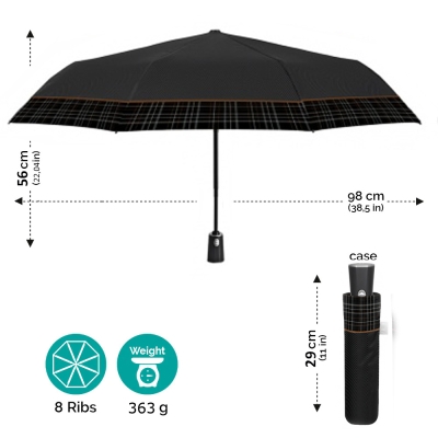 Men’s Automatic Open-Close Umbrella Perletti Time 26457, Black/Ochre