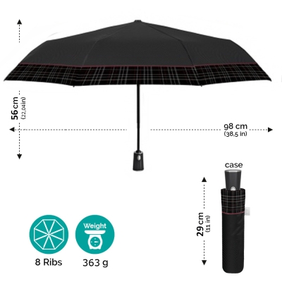Men’s Automatic Open-Close Umbrella Perletti Time 26457, Black/Burgundy