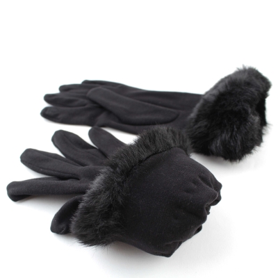 Дамски ръкавици от плат с пухкав маншет HatYou GL1457, Черен