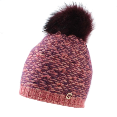 Ladies' knitted hat with natural pom-pom Granadilla JG5421, Pink-Purple