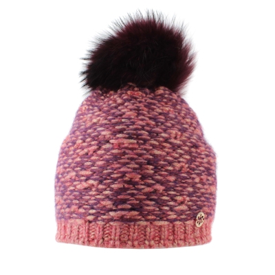 Ladies' knitted hat with natural pom-pom Granadilla JG5421, Pink-Purple