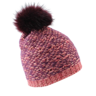 Ladies' knitted hat with natural pom-pom Granadilla JG5421, Pink-Purple