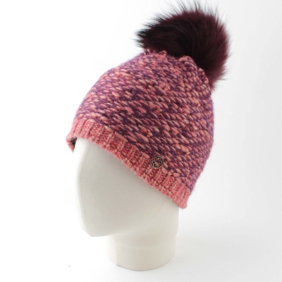 Ladies' knitted hat with natural pom-pom Granadilla JG5421, Pink-Purple