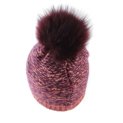 Ladies' knitted hat with natural pom-pom Granadilla JG5421, Pink-Purple