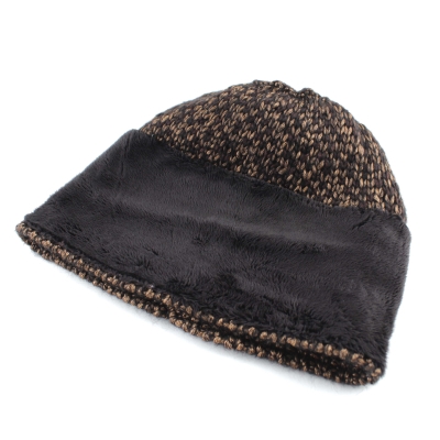 Комплект плетен шал и шапка с естествен помпон Granadilla  JG5421&JG5422, Кафяв-черен