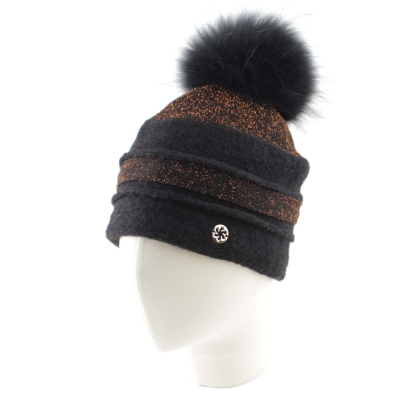 Комплект шапка и чантичка за смарт устройства Granadilla JG5314&JG5315, Черен/Медно ламе