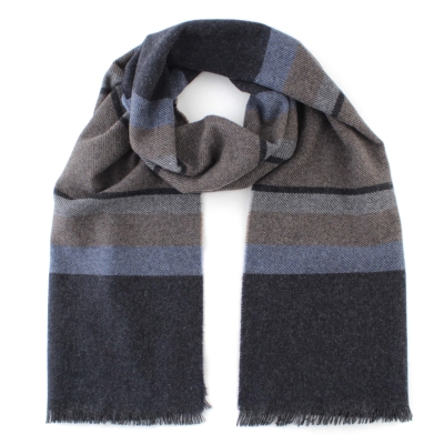 Фин кашмирен шал Ma.Al.Bi. MAB836 105/2, 37x180 см, Тъмносиньо-бежово райе