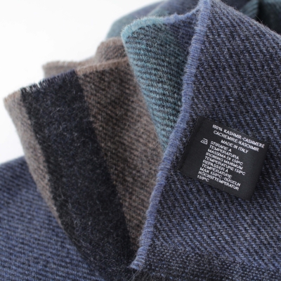 Фин кашмирен шал Ma.Al.Bi. MAB836 105/3, 37x180 см, Синьо-бежово райе