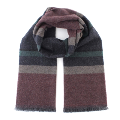 Фин кашмирен шал Ma.Al.Bi. MAB836 105/4, 37x180 см, Бордо-синьо райе