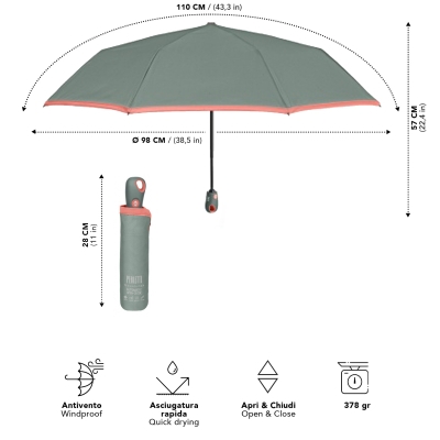 Ladies' Automatic Open-Close Umbrella Perletti Technology 21808, Grey-Green