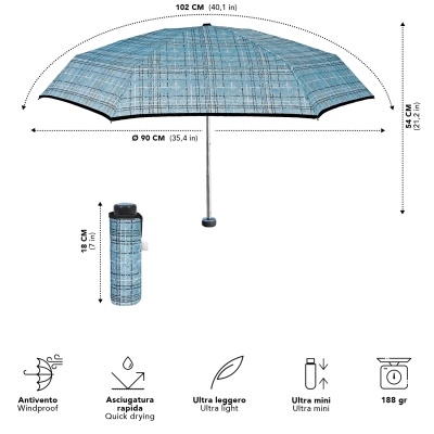 Дамски мини сгъваем неавтоматичен чадър | Perletti Time 26430 | Светлосин