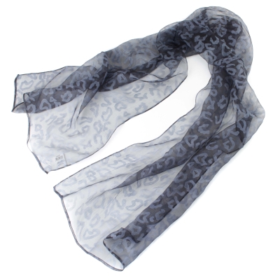 Дамски копринен шал HatYou SE0479, 50х180 см, Черно-сив