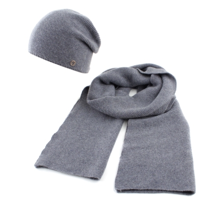 Комплект шал и шапка от кашмир Granadilla  JG5140&5256, Сив