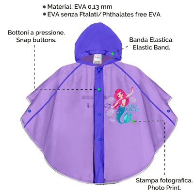 Детско пончо за дъжд | Perletti CoolKids | Русалка | Лилав