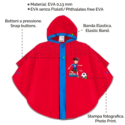 Детско пончо за дъжд | Perletti CoolKids | Футбол| Червен