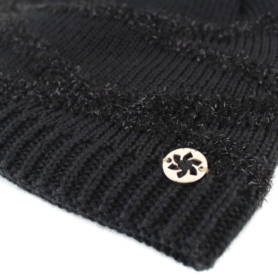 Дамска зимна плетена шапка с естествен помпон Granadilla | Черен