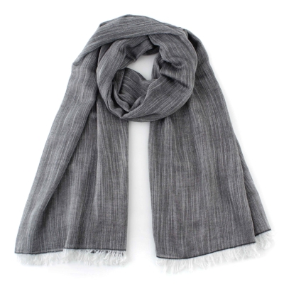 Ленено-памучен шал Pulcra Solomo, 82x200 см | Черно-бял меланж