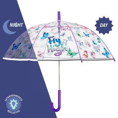 Umbrela manuală pentru copii Perletti CoolKids Safari 15634, Transparent/ Fluturi