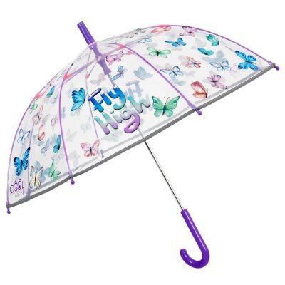 Umbrela manuală pentru copii Perletti CoolKids Safari 15634, Transparent/ Fluturi