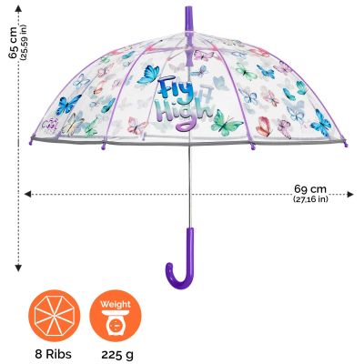 Umbrela manuală pentru copii Perletti CoolKids Safari 15634, Transparent/ Fluturi