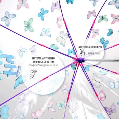 Umbrela manuală pentru copii Perletti CoolKids Safari 15634, Transparent/ Fluturi