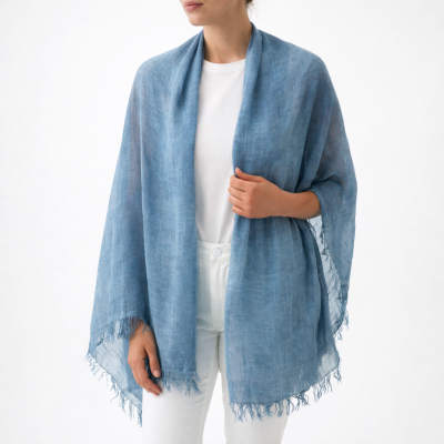 Голям шал от вискоза и полиамид Pulcra, 90x190 см | Син меланж