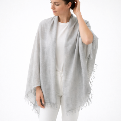 Голям шал от вискоза и полиамид Pulcra, 90x190 см | Светлосив  меланж