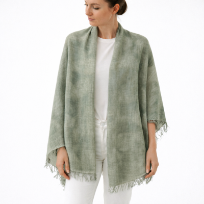 Голям шал от вискоза и полиамид Pulcra, 90x190 см | Маслинено-зелен  меланж