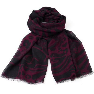 Eșarfă mare fină din bambus HatYou, 70×190 cm | Negru/Bordo cu subton mov