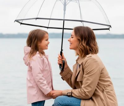 Ladies' Transparent Automatic Golf Umbrella Perletti Time 26333, Transparent/Black