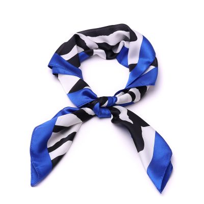 Квадратен дамски шал тип фишу HatYou, 69 × 69 см | Зебра със син кант