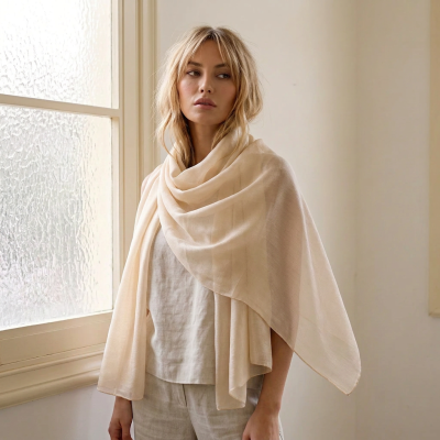 Eșarfă vaporoasă din modal și mătase HatYou, 80×180 cm | Bej crem