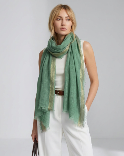 Summer scarf in viscose with gold trim HatYou, 88 × 180 cm | Green