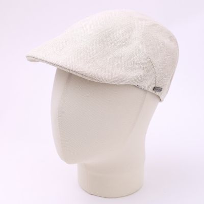 Men’s linen flat cap with herringbone pattern HatYou | Natural