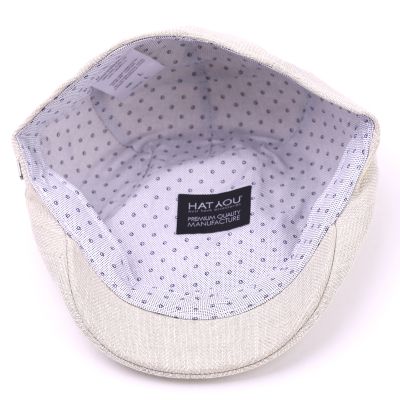 Men’s linen flat cap with herringbone pattern HatYou | Natural