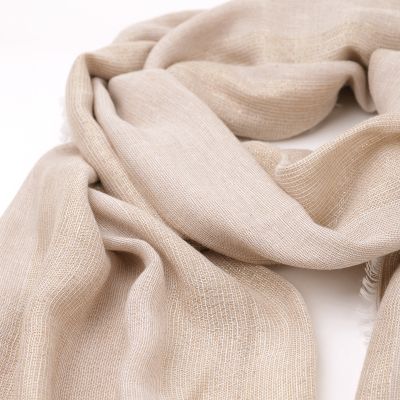 Women's Linen and Cotton Scarf with Gold Stripes HatYou | 90x180 cm | Beige