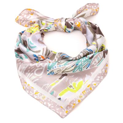 Small women's square scarf HatYou | 70x70 cm | Floral motif in beige