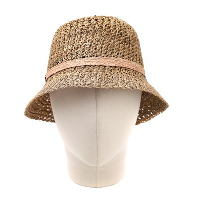 Дамска сламена bucket hat шапка с мрежеста плетка  Fratelli Mazzanti | Натурален