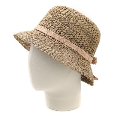 Дамска сламена bucket hat шапка с мрежеста плетка  Fratelli Mazzanti | Натурален