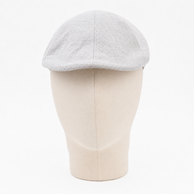 Men's Linen Flat Cap in Herringbone Pattern Fratelli Mazzanti | Light Grey