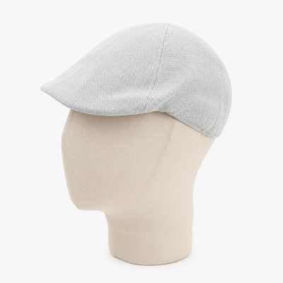 Men's Linen Flat Cap in Herringbone Pattern Fratelli Mazzanti | Light Grey