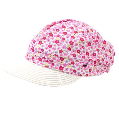 Children's Summer Cotton Cap with Visor HatYou | White with Floral Print