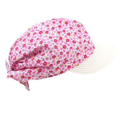Children's Summer Cotton Cap with Visor HatYou | White with Floral Print