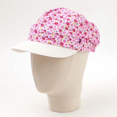 Children's Summer Cotton Cap with Visor HatYou | White with Floral Print