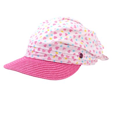 Children's Summer Cotton Hat with Visor HatYou | Pink Heart Print