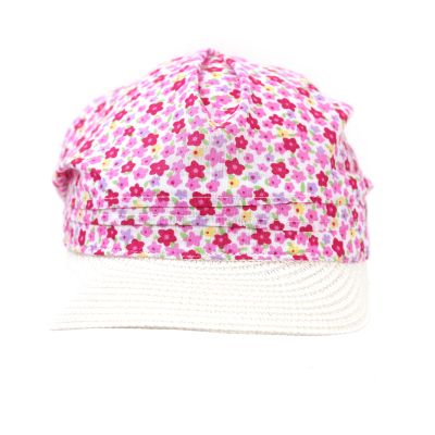 Children's Summer Cotton Cap with Visor HatYou | White with Floral Print