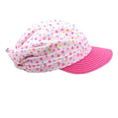 Children's Summer Cotton Hat with Visor HatYou | Pink Heart Print