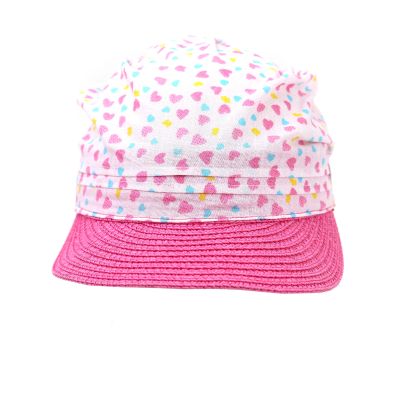 Children's Summer Cotton Hat with Visor HatYou | Pink Heart Print